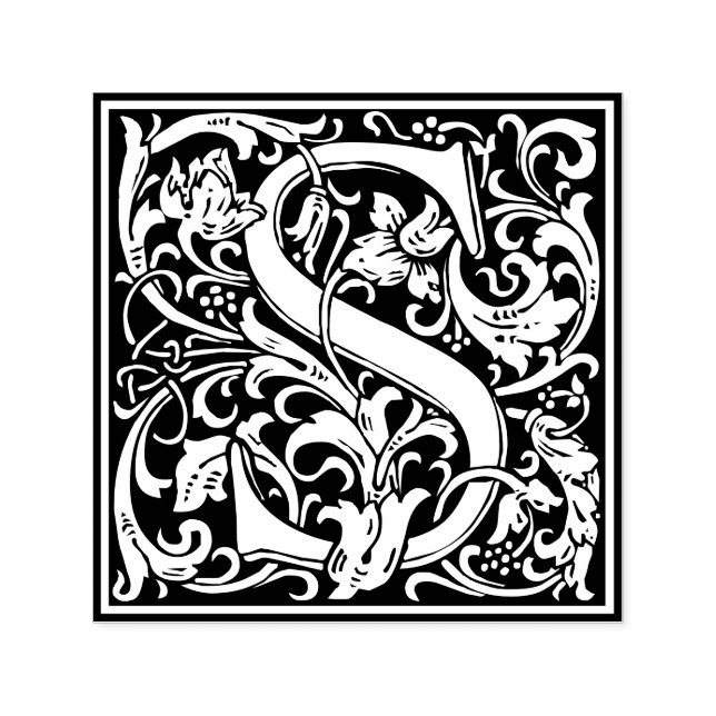 Letter S art nouveau schwarz-weiß Tile Permastempel (Design)