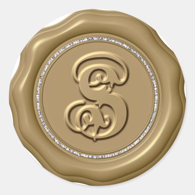 *~* Letter S Diamond Circle GOLD Wax Siegel Sticke Runder Aufkleber (Vorderseite)
