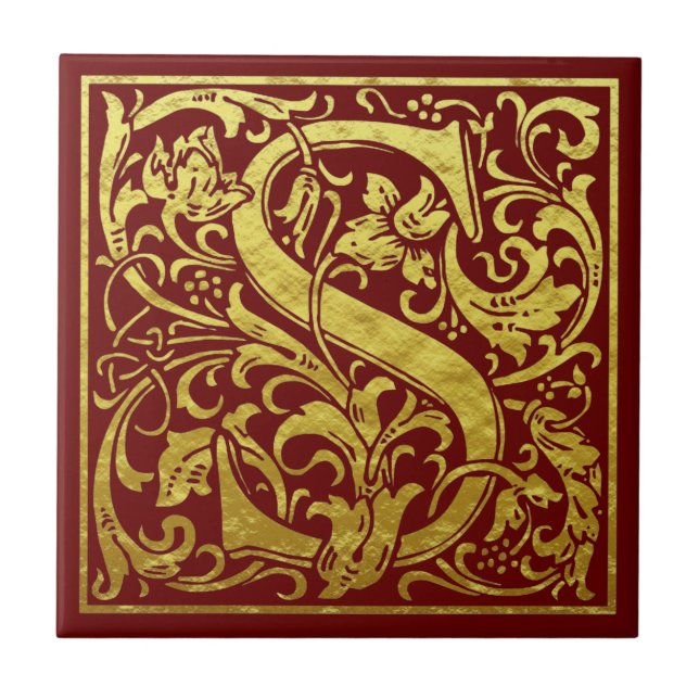 Letter S First Letter Imitat Gold Red Fliese (Vorderseite)