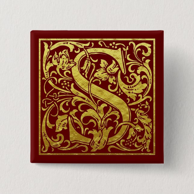 Letter S First Letter Imitate Gold Red Button (Vorderseite)