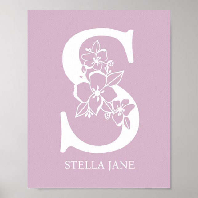 Letter S Floral Monogram Name Kinderzimmer Modern Poster (Vorne)