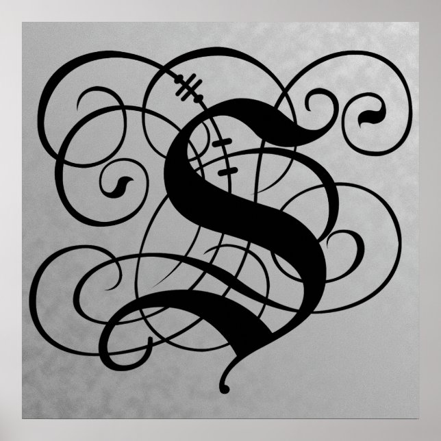 Letter S, Gothic Monogram Black Poster (Vorne)