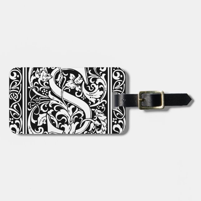 Letter S mittelalterliches Monogramm Art Nouveau Gepäckanhänger (Vorderseite horizontal)