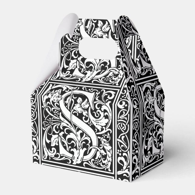 Letter S mittelalterliches Monogramm Art Nouveau Geschenkschachtel (Vorderseite)