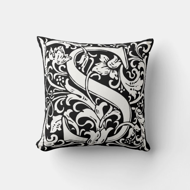 Letter S mittelalterliches Monogramm Art Nouveau Kissen (Vorderseite)