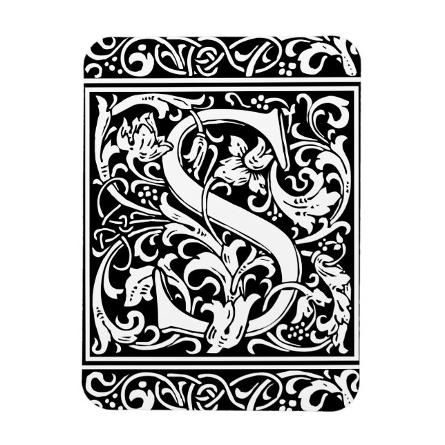 Letter S mittelalterliches Monogramm Art Nouveau Magnet (Vertikal)