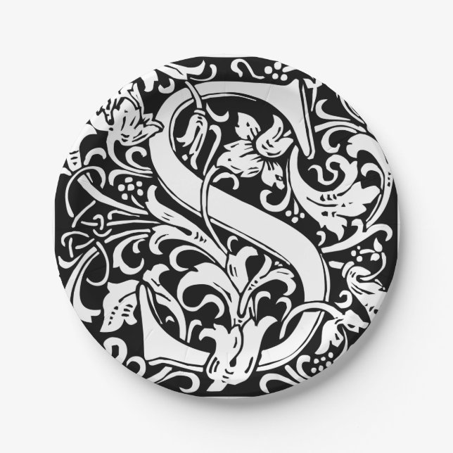 Letter S mittelalterliches Monogramm Art Nouveau Pappteller (Vorderseite)