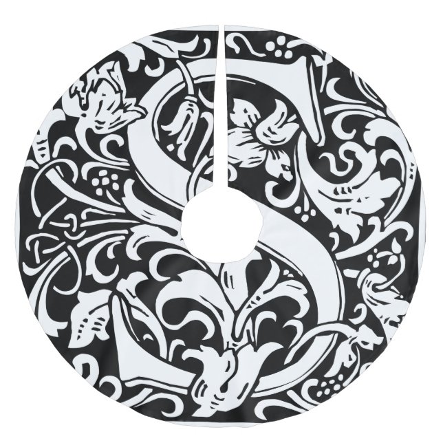 Letter S mittelalterliches Monogramm Art Nouveau Polyester Weihnachtsbaumdecke (Vorderseite)