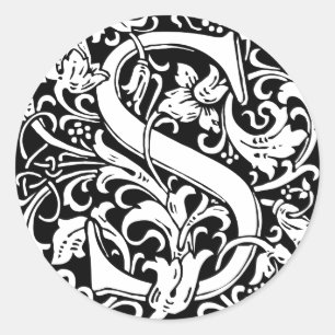 Letter S mittelalterliches Monogramm Art Nouveau Runder Aufkleber