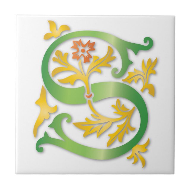Letter S Monogram-Lilie Fliese (Vorderseite)