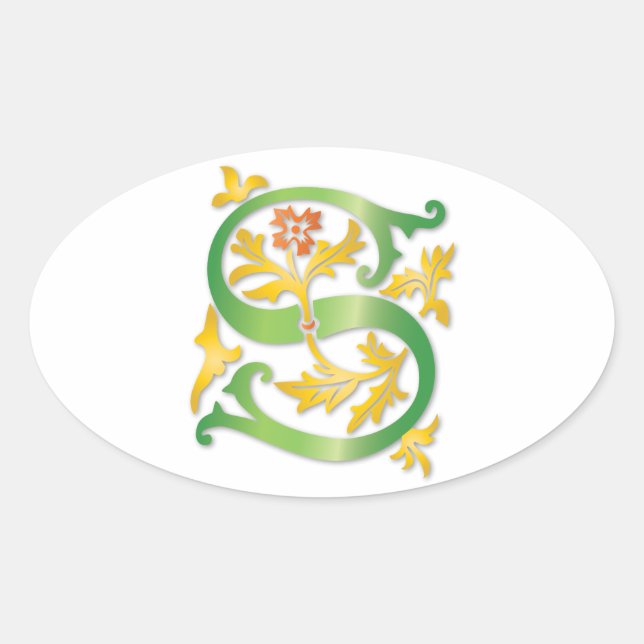 Letter S Monogram-Lilie Ovaler Aufkleber (Vorderseite)