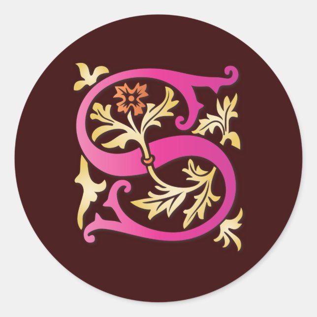 Letter S Monogramm Runder Aufkleber (Vorderseite)