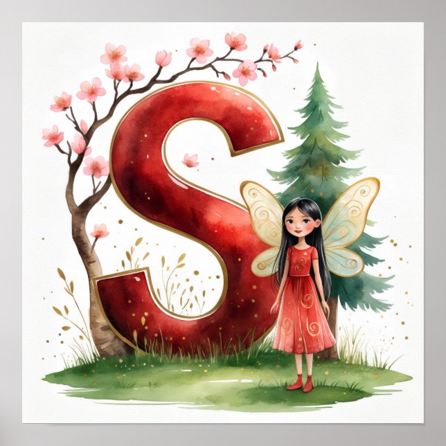 Letter S Seasonal Fairy Poster Cherry Blossom Art (Vorne)