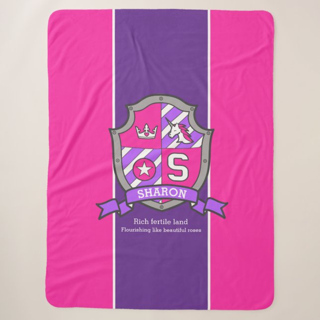 Letter S Sharon Name bedeutet rosa lila Einhorn Sherpadecke (Vorderseite)
