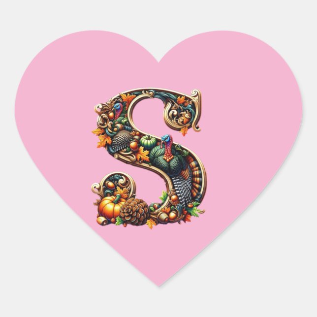 Letter S Thanksgiving turkey style gift  Herz-Aufkleber (Vorderseite)