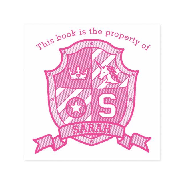 Letter S unicorn Wappen mit dem Namen Kinderbiblio Permastempel (Design)