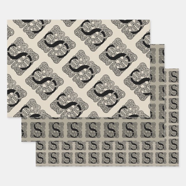 Letter S Vintag Celtic Knot Monogram Geschenkpapier Set (Set)