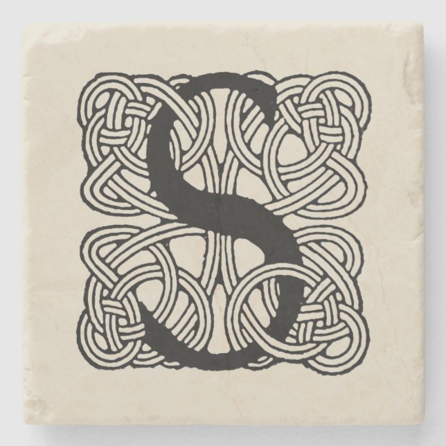 Letter S Vintag Celtic Knot Monogram Steinuntersetzer (Vorderseite)
