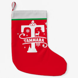 Letter T Christmas Monogram, Anfangsname Red White Kleiner Weihnachtsstrumpf