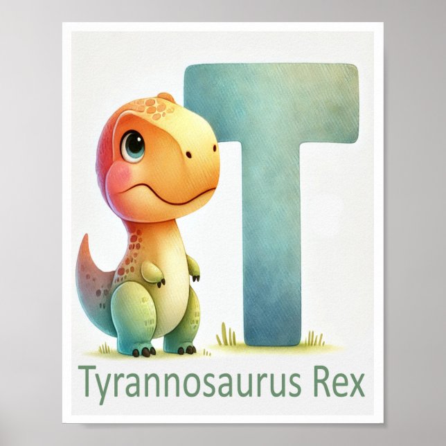 Letter T, Dinosaur Alphabet Watercolor Poster (Vorne)