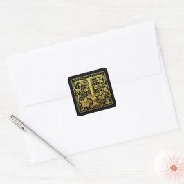 Letter T First Letter Imitate Gold Black Quadratischer Aufkleber