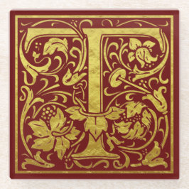 Letter T First Letter Imitate Gold Red Glasuntersetzer