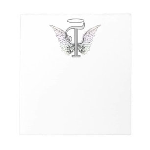 Letter T Initial Monogram mit Angel Wings & Halo Notizblock