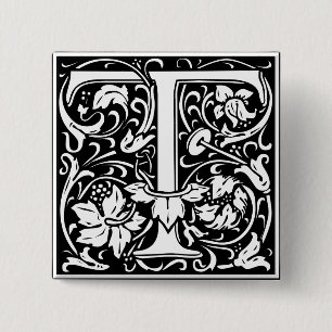 Letter T Medieval Monogram Vintag Initial Button