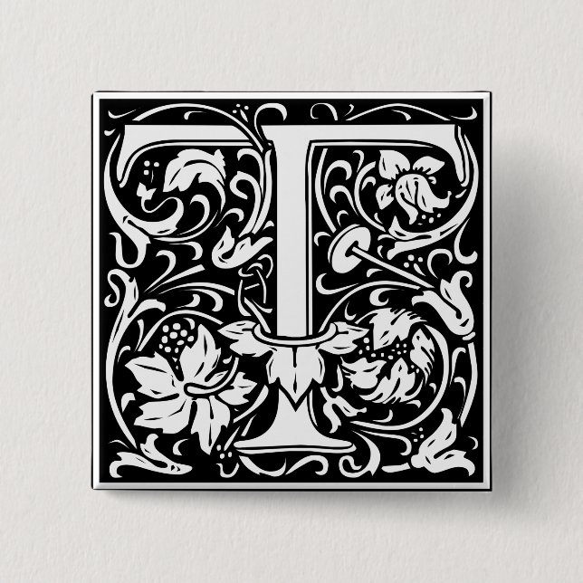 Letter T Medieval Monogram Vintag Initial Button (Vorderseite)