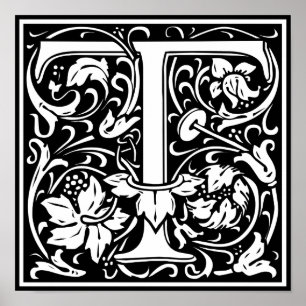 Letter T Medieval Monogram Vintag Initial Poster