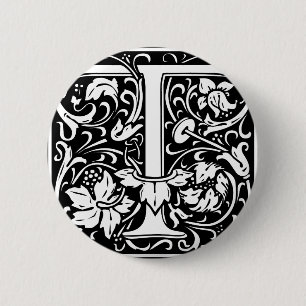 Letter T Mittelalterliches Monogramm Art Nouveau Button