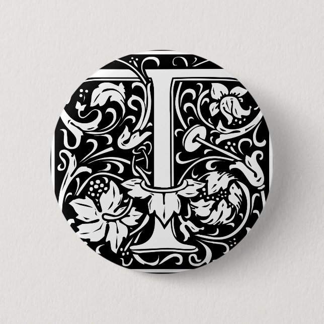 Letter T Mittelalterliches Monogramm Art Nouveau Button (Vorderseite)