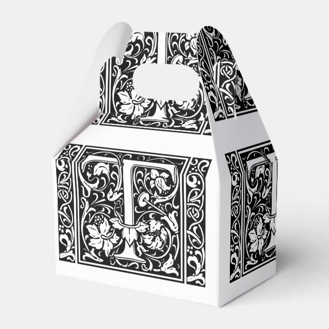 Letter T Mittelalterliches Monogramm Art Nouveau Geschenkschachtel (Vorderseite)