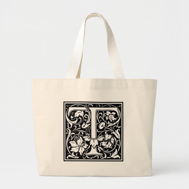 Letter T Mittelalterliches Monogramm Art Nouveau Jumbo Stoffbeutel (Vorne)