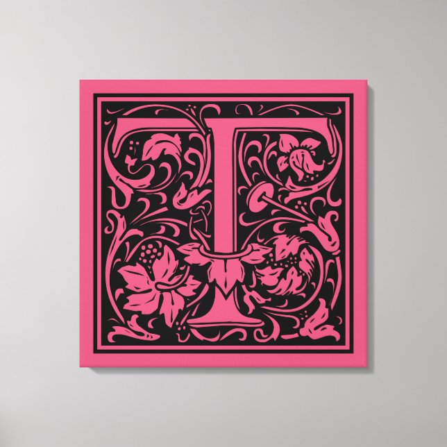 Letter T Mittelalterliches Monogramm Art Nouveau Leinwanddruck (Vorderseite)