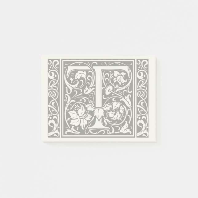 Letter T Mittelalterliches Monogramm Art Nouveau Post-it Klebezettel (Vorderseite)