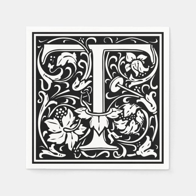 Letter T Mittelalterliches Monogramm Art Nouveau Serviette (Vorderseite)