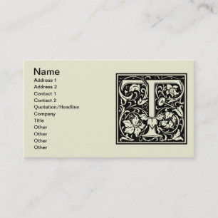 Letter T Mittelalterliches Monogramm Art Nouveau Visitenkarte