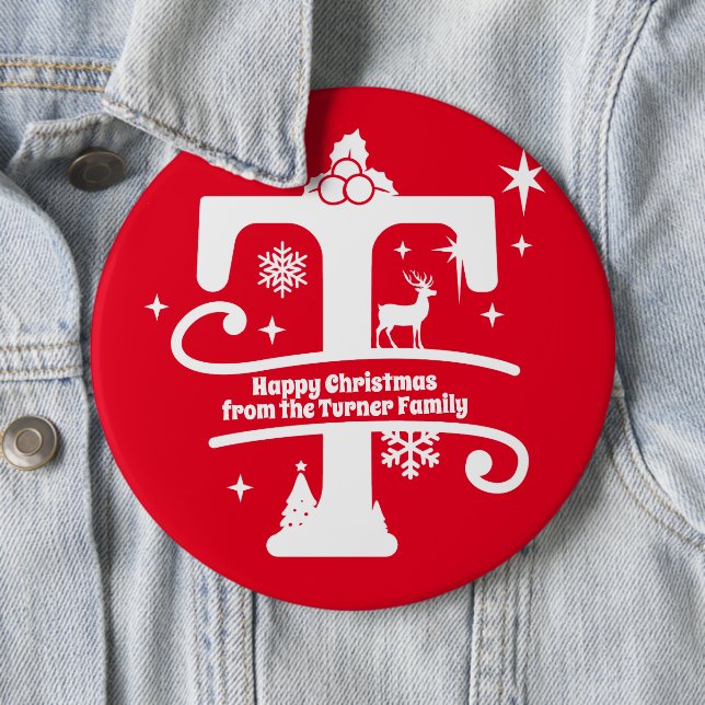 Letter T Monogram Anfangsname Familienname Gruß Button (Beispiel)