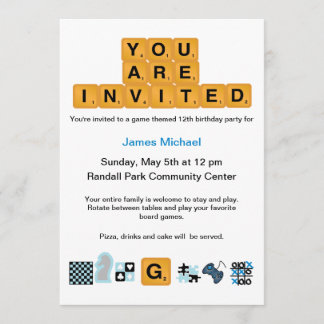 Letter Tiles Blue zum Geburtstag Einladung