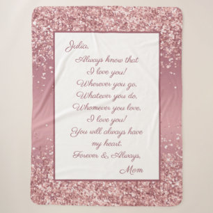 Letter to Daughter I Liebe You Rose Gold Glitzer Sherpadecke