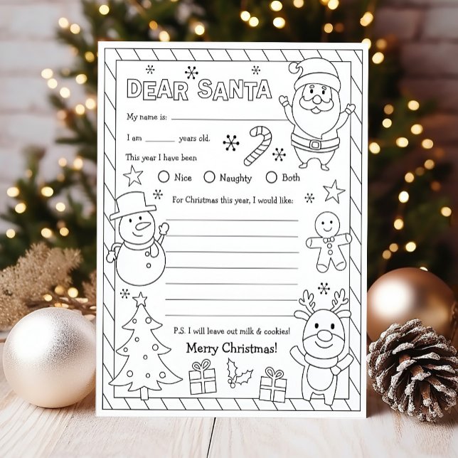 Letter to Santa Coloring Page Christmas Wunschlist (Letter to Santa Coloring Page)