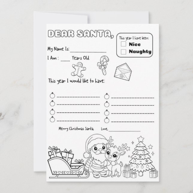 Letter to Santa Coloring Page Einladung (Vorderseite)