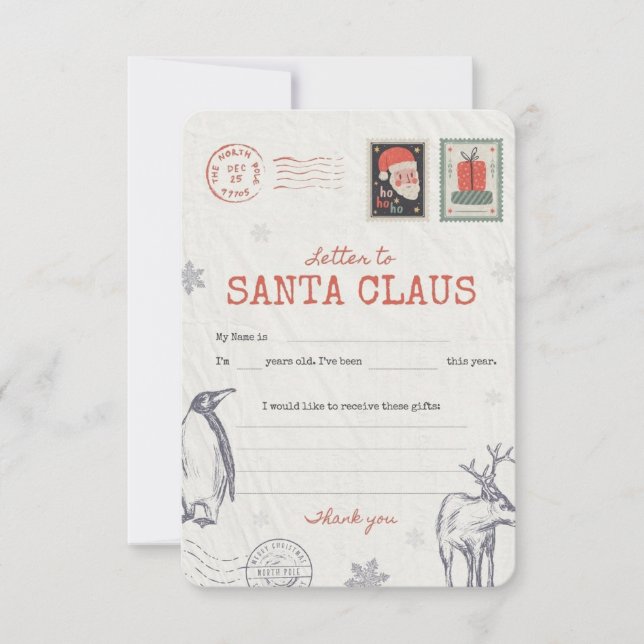 🎅Letter to Santa | Printable Christmas Wish List  Einladung (Vorderseite)