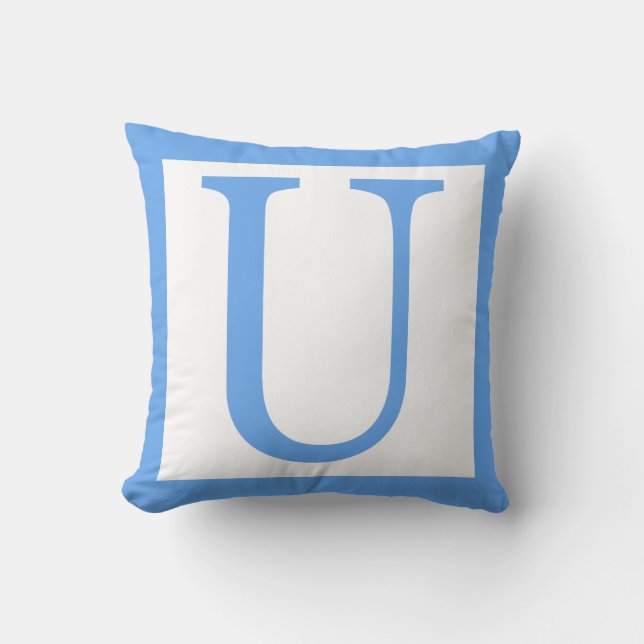 Letter U Baby Blue Border Kissen (Vorderseite)