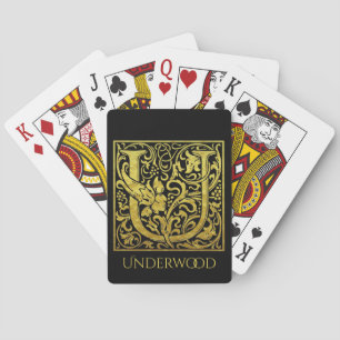 Letter U First Letter Gold auf klassischem Schwarz Spielkarten