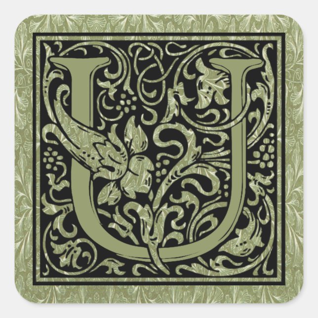 Letter U First Letter Monogram Quadratischer Aufkleber (Vorderseite)