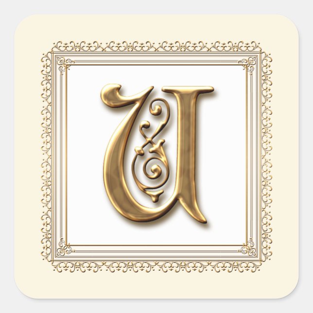 Letter U - Gold & Lace Classic Siegel für feierlic Quadratischer Aufkleber (Vorderseite)