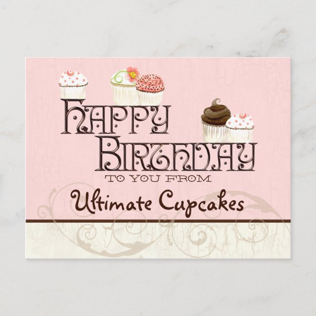 Letter U Happy Birthday Cupcake Business Postkarte (Vorderseite)