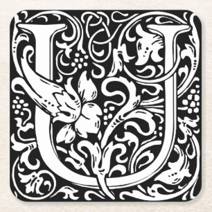 Letter U Medieval Monogram Art Nouveau Rechteckiger Pappuntersetzer